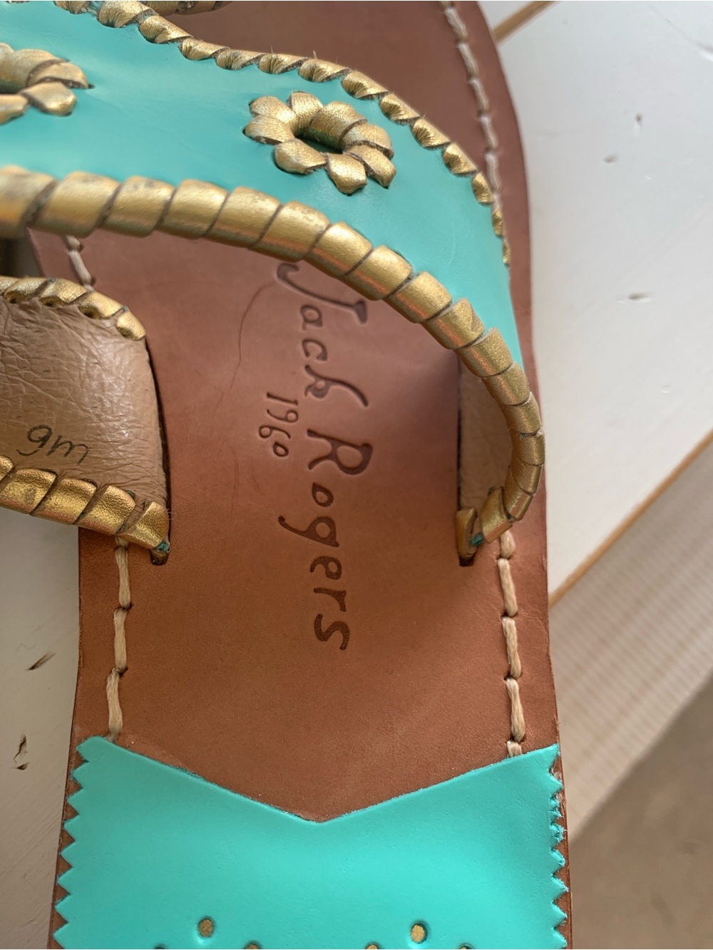 Jack Rogers Turquoise Women's Sandals with Gold Trim 9 NWOT - Picture 6 of 6